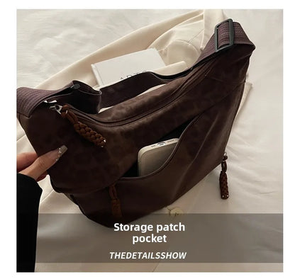 Women Fashion Leopard Print Crossbody Bag Large Capacity Hobo Shoulder Bag for Daily Commute Casual Outfit Armpit Bag