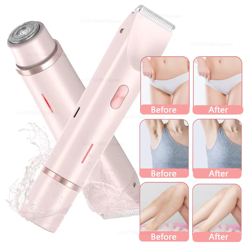 Electric Razors for Women 2 in 1 Electric Shaver for Pubic Hair Trimmer IPX7 Waterproof Wet&Dry Use Bikini Shaver for Body