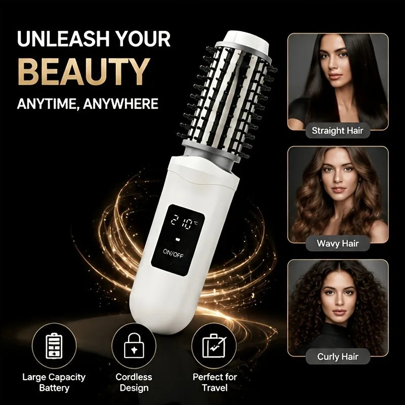 Portable Cordless Ionic Hot Comb, USB Rechargeable Hair Straightener Brush, 2 In 1 Curler Anti Damage Home Salon Styling Tool