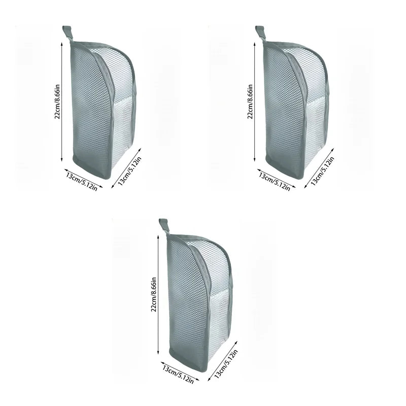 Portable Mesh Standing Toiletry Bag, Lightweight Foldable Clear Hanging Travel Organiser for Toothbrush & Travel