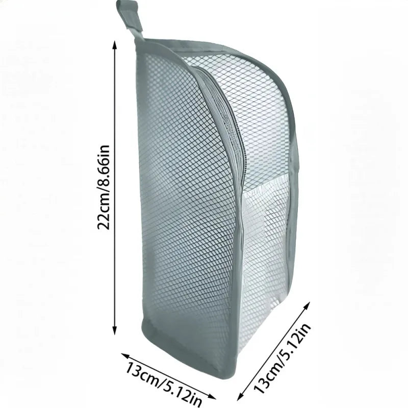 Portable Mesh Standing Toiletry Bag, Lightweight Foldable Clear Hanging Travel Organiser for Toothbrush & Travel