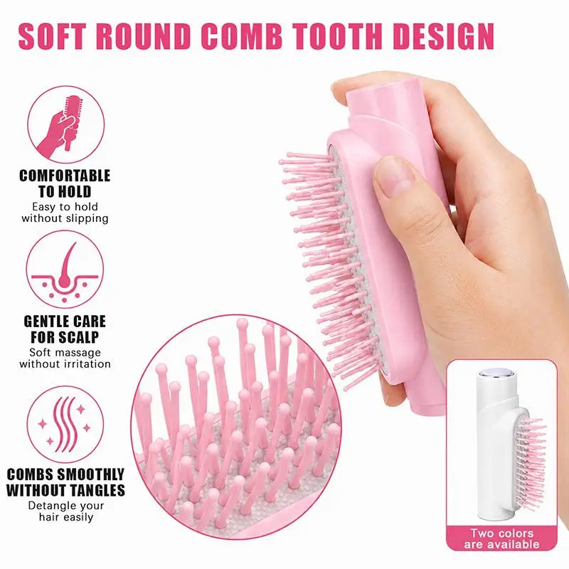 Portable Hair Brush with Built-in Fine Mist Spray Anti-frizz Quick Hydration Tool for Women Travel Daily Hair Styling