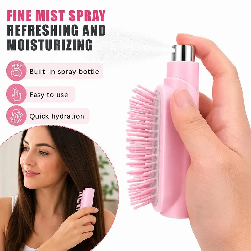 Portable Hair Brush with Built-in Fine Mist Spray Anti-frizz Quick Hydration Tool for Women Travel Daily Hair Styling