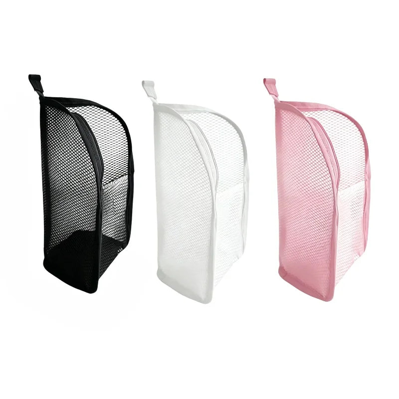 Portable Mesh Standing Toiletry Bag, Lightweight Foldable Clear Hanging Travel Organiser for Toothbrush & Travel