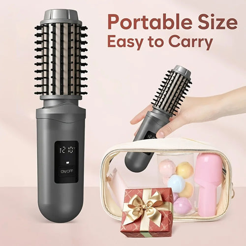 Portable Cordless Ionic Hot Comb, USB Rechargeable Hair Straightener Brush, 2 In 1 Curler Anti Damage Home Salon Styling Tool
