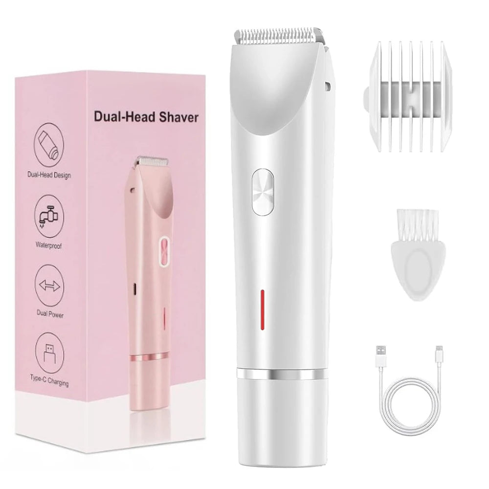 Electric Razors for Women 2 in 1 Electric Shaver for Pubic Hair Trimmer IPX7 Waterproof Wet&Dry Use Bikini Shaver for Body