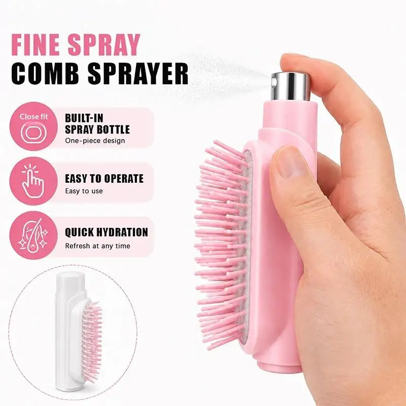 Portable Hair Brush with Built-in Fine Mist Spray Anti-frizz Quick Hydration Tool for Women Travel Daily Hair Styling