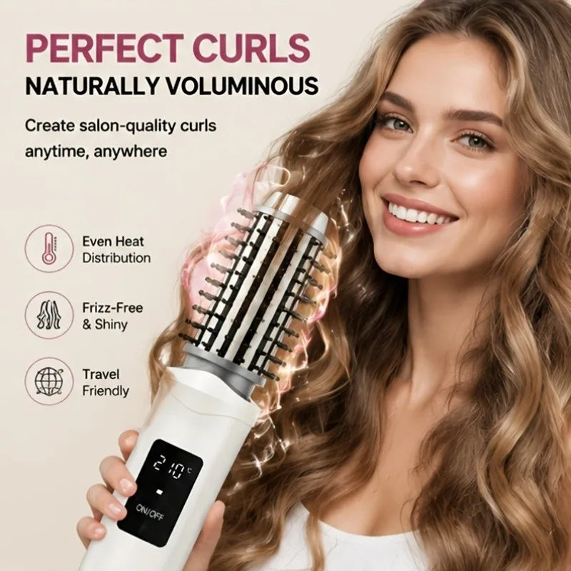 Portable Cordless Ionic Hot Comb, USB Rechargeable Hair Straightener Brush, 2 In 1 Curler Anti Damage Home Salon Styling Tool