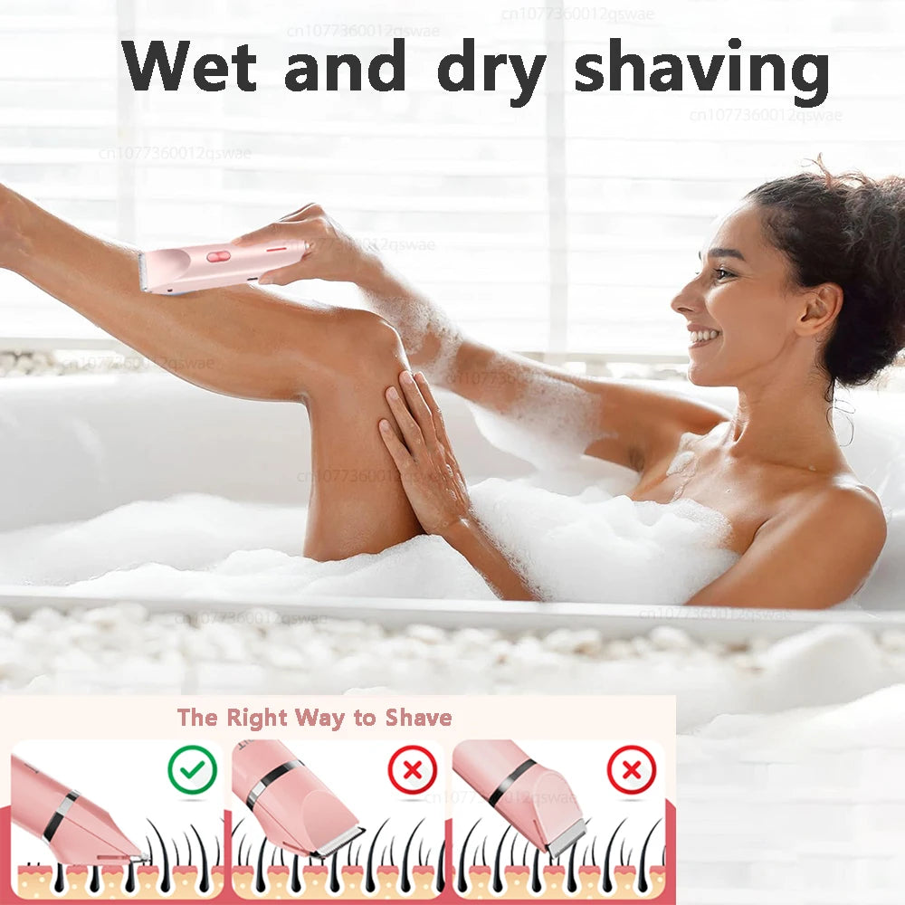 Electric Razors for Women 2 in 1 Electric Shaver for Pubic Hair Trimmer IPX7 Waterproof Wet&Dry Use Bikini Shaver for Body