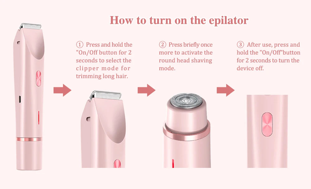 Electric Razors for Women 2 in 1 Electric Shaver for Pubic Hair Trimmer IPX7 Waterproof Wet&Dry Use Bikini Shaver for Body