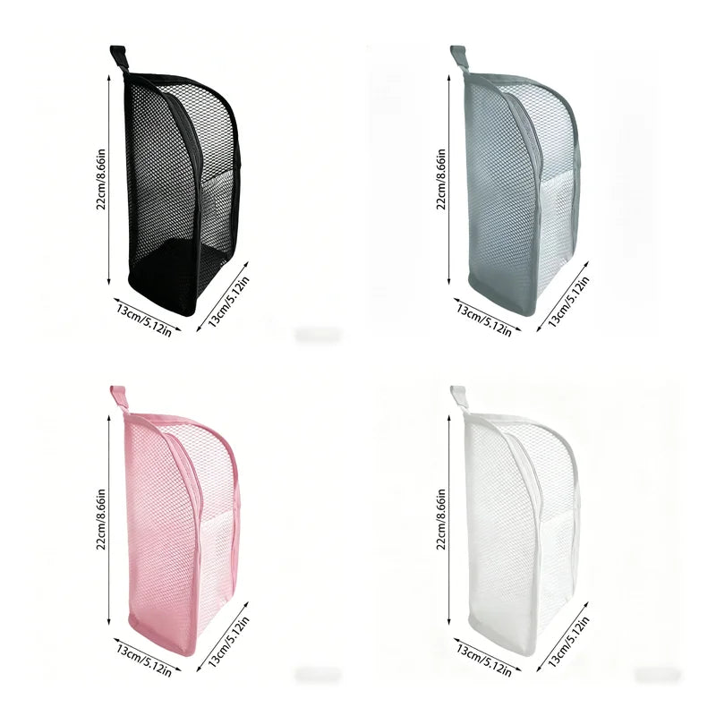 Portable Mesh Standing Toiletry Bag, Lightweight Foldable Clear Hanging Travel Organiser for Toothbrush & Travel
