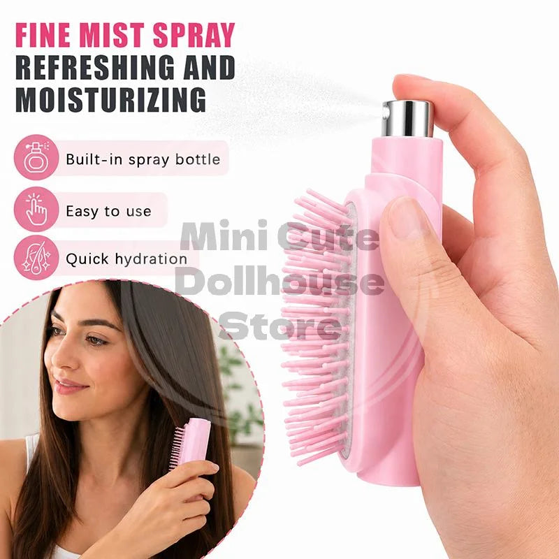 Portable Hair Brush with Built-in Fine Mist Spray Anti-frizz Quick Hydration Tool for Women Travel Daily Hair Styling