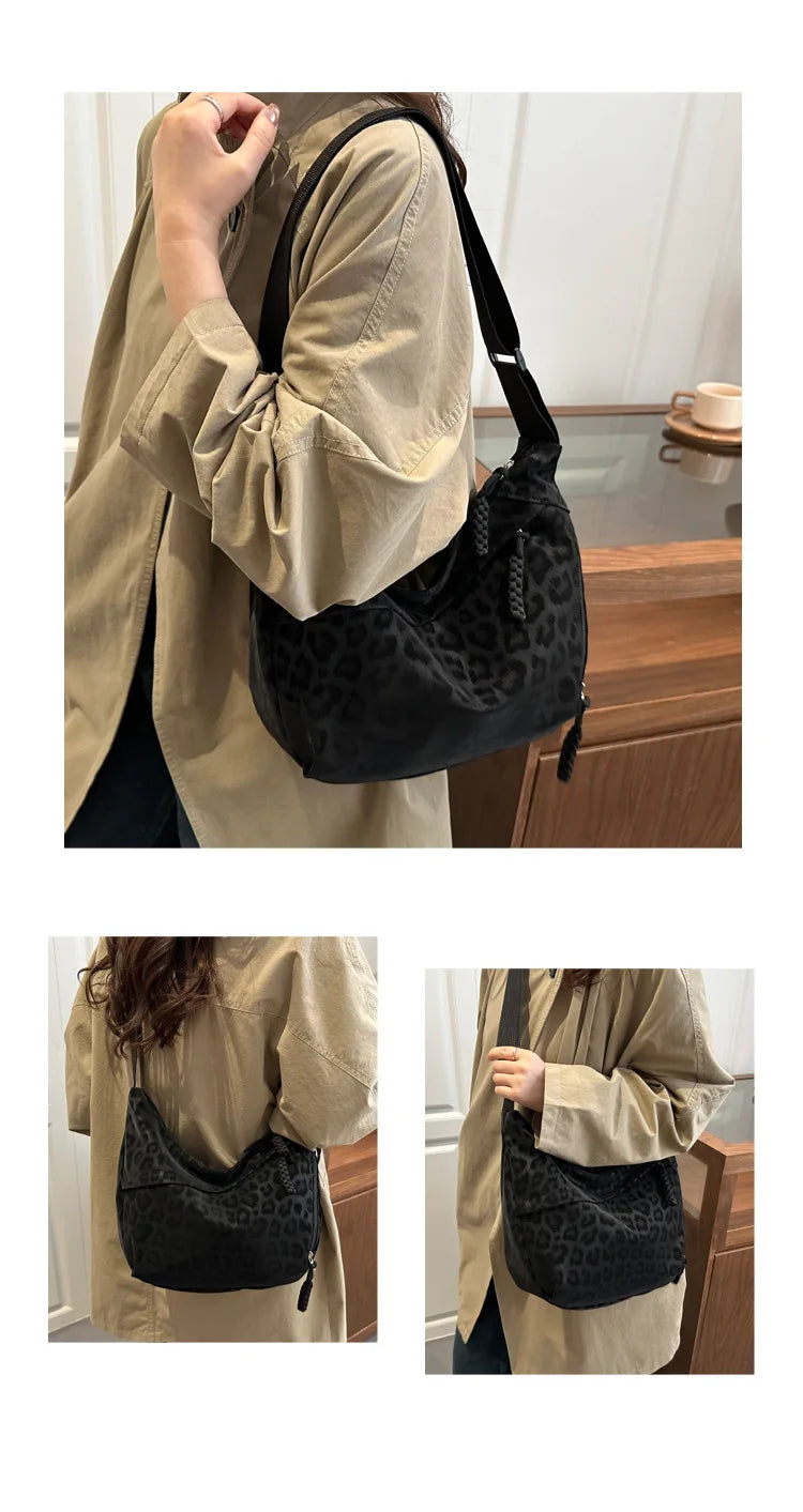 Women Fashion Leopard Print Crossbody Bag Large Capacity Hobo Shoulder Bag for Daily Commute Casual Outfit Armpit Bag