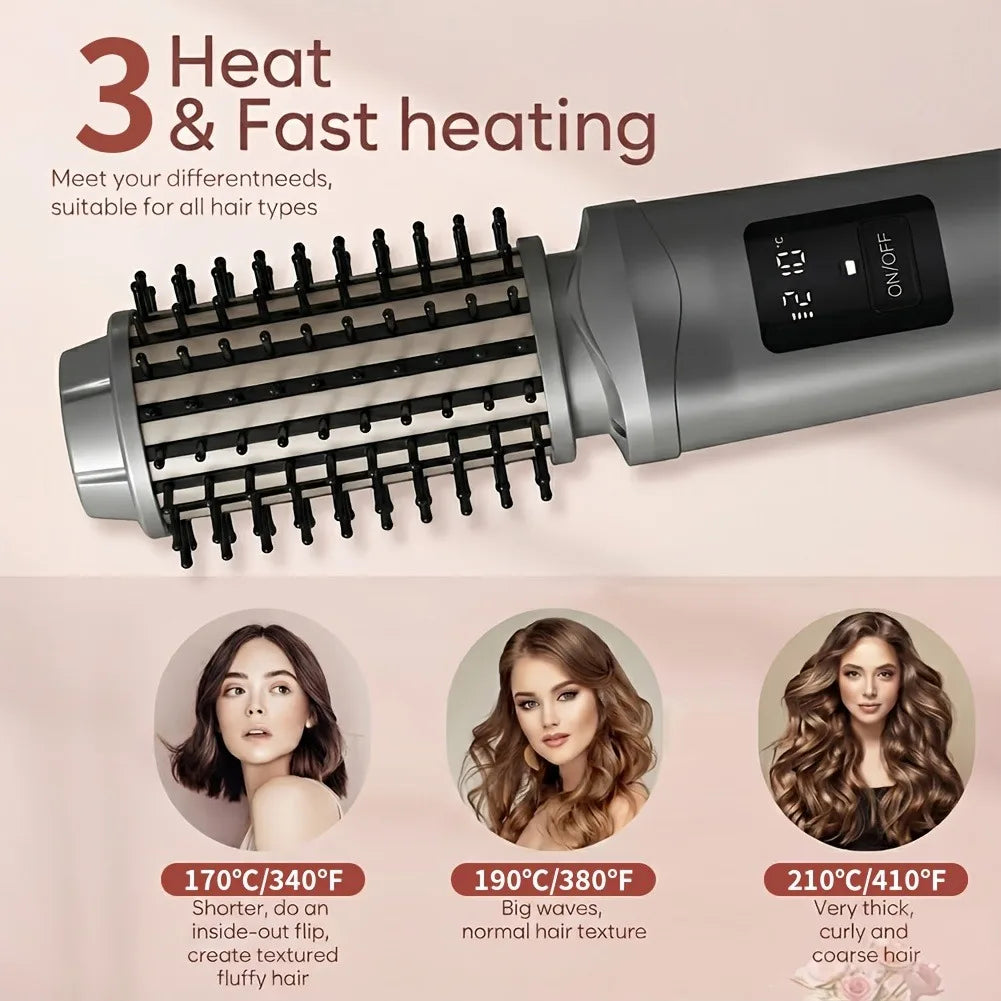 Portable Cordless Ionic Hot Comb, USB Rechargeable Hair Straightener Brush, 2 In 1 Curler Anti Damage Home Salon Styling Tool