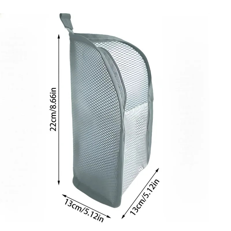 Portable Mesh Standing Toiletry Bag, Lightweight Foldable Clear Hanging Travel Organiser for Toothbrush & Travel