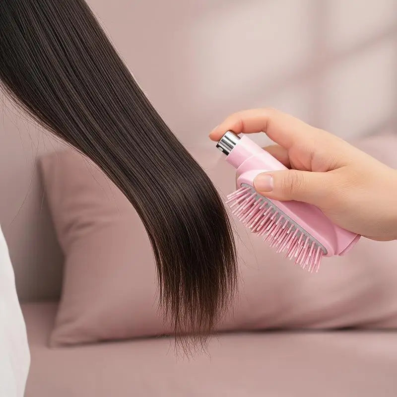 Portable Hair Brush with Built-in Fine Mist Spray Anti-frizz Quick Hydration Tool for Women Travel Daily Hair Styling