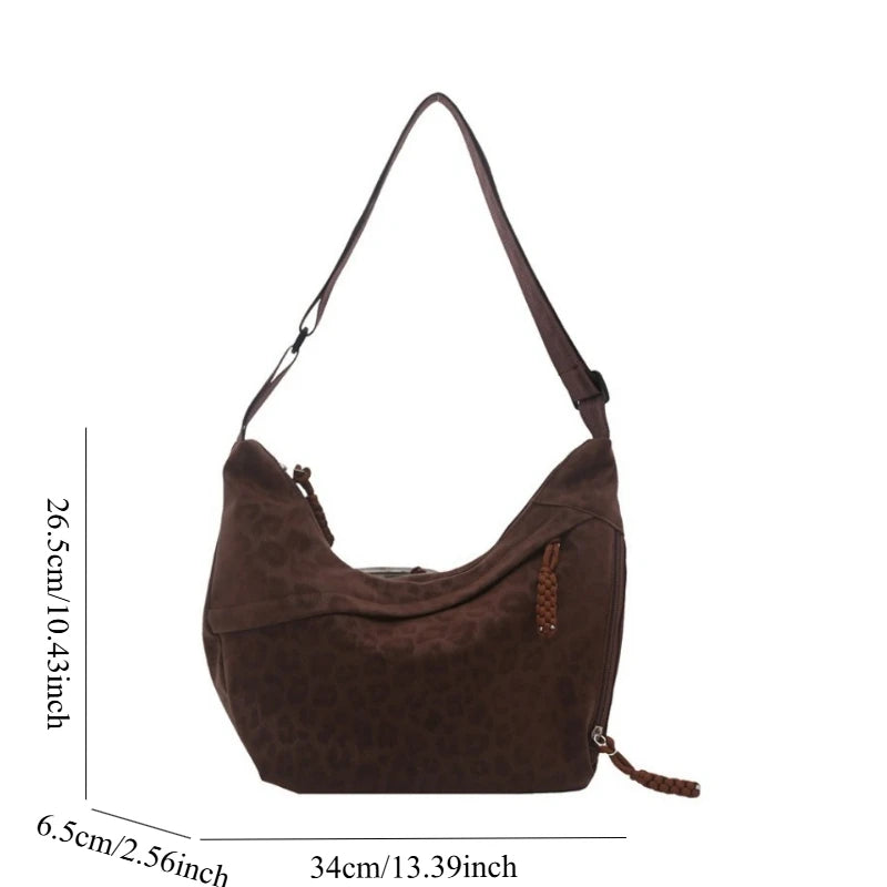 Women Fashion Leopard Print Crossbody Bag Large Capacity Hobo Shoulder Bag for Daily Commute Casual Outfit Armpit Bag