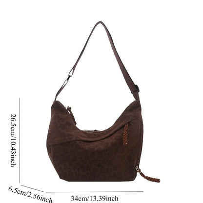 Women Fashion Leopard Print Crossbody Bag Large Capacity Hobo Shoulder Bag for Daily Commute Casual Outfit Armpit Bag