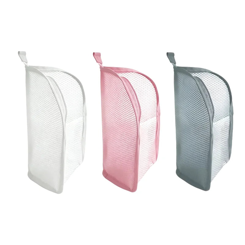 Portable Mesh Standing Toiletry Bag, Lightweight Foldable Clear Hanging Travel Organiser for Toothbrush & Travel