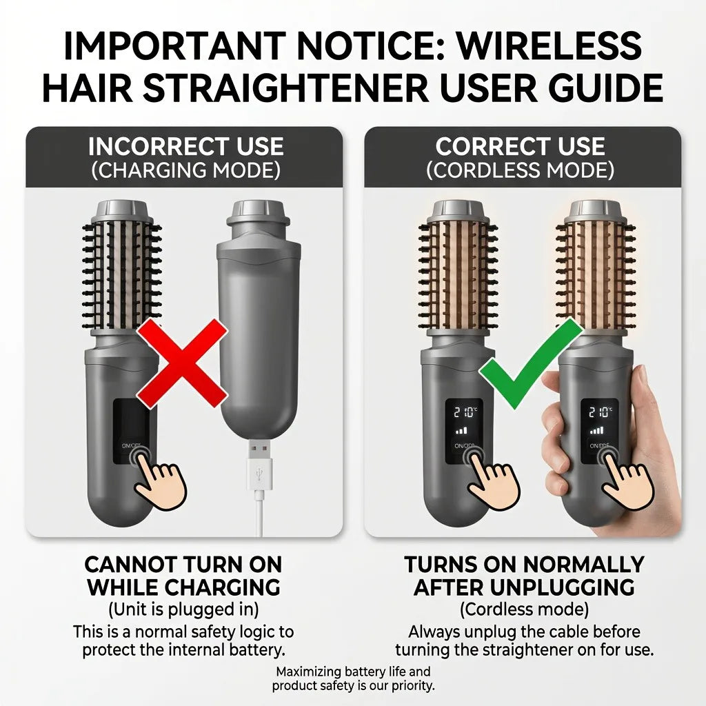 Portable Cordless Ionic Hot Comb, USB Rechargeable Hair Straightener Brush, 2 In 1 Curler Anti Damage Home Salon Styling Tool