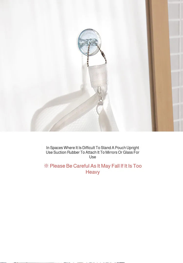 Portable Mesh Standing Toiletry Bag, Lightweight Foldable Clear Hanging Travel Organiser for Toothbrush & Travel