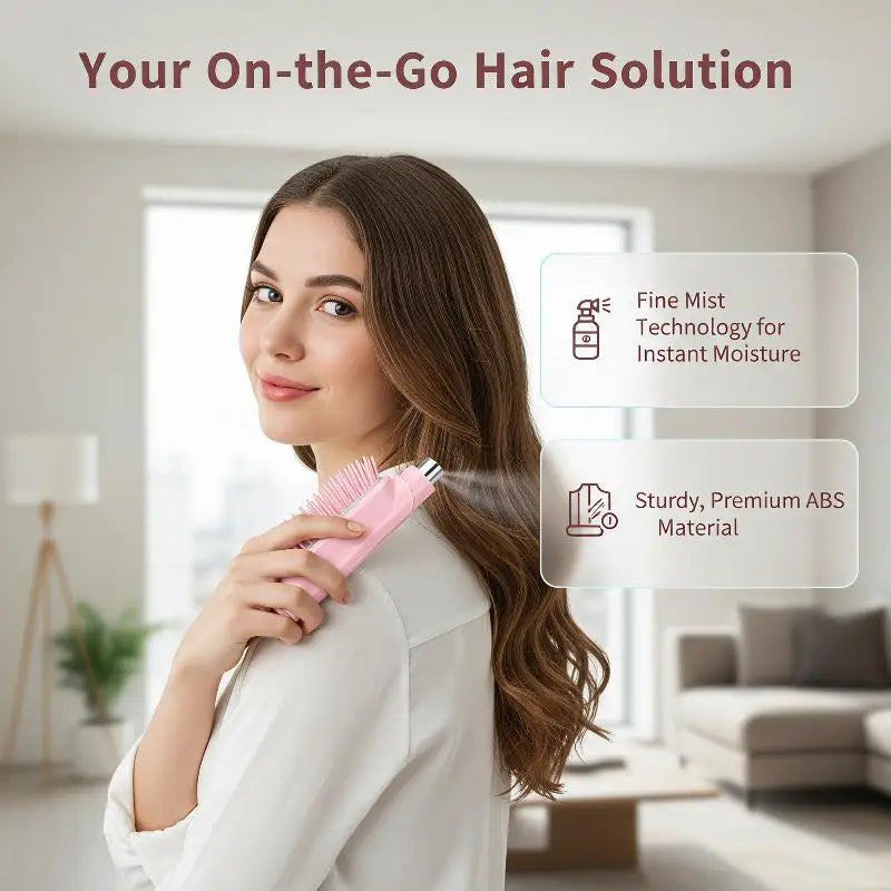 Portable Hair Brush with Built-in Fine Mist Spray Anti-frizz Quick Hydration Tool for Women Travel Daily Hair Styling