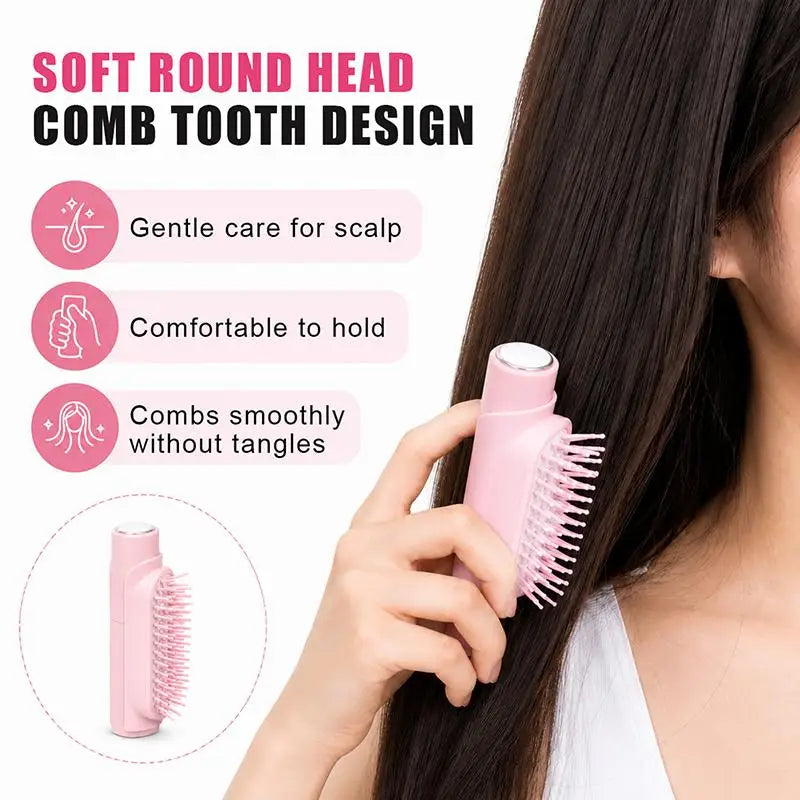 Portable Hair Brush with Built-in Fine Mist Spray Anti-frizz Quick Hydration Tool for Women Travel Daily Hair Styling