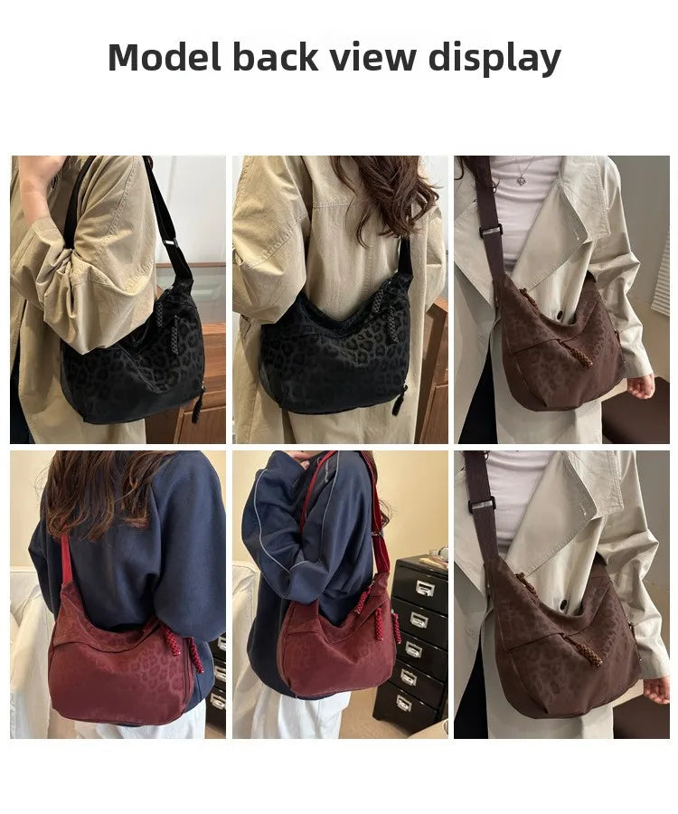 Women Fashion Leopard Print Crossbody Bag Large Capacity Hobo Shoulder Bag for Daily Commute Casual Outfit Armpit Bag