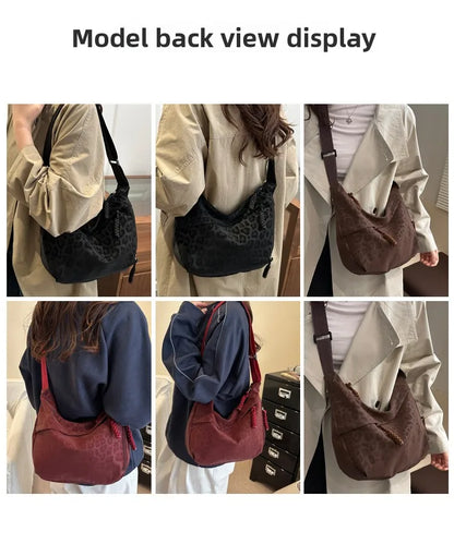 Women Fashion Leopard Print Crossbody Bag Large Capacity Hobo Shoulder Bag for Daily Commute Casual Outfit Armpit Bag