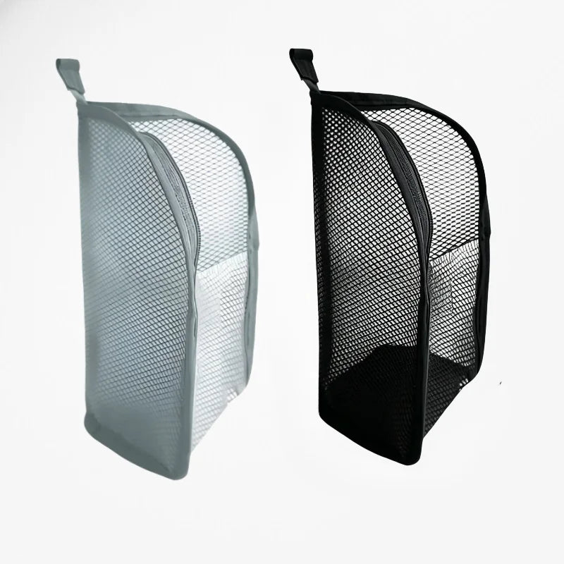 Portable Mesh Standing Toiletry Bag, Lightweight Foldable Clear Hanging Travel Organiser for Toothbrush & Travel